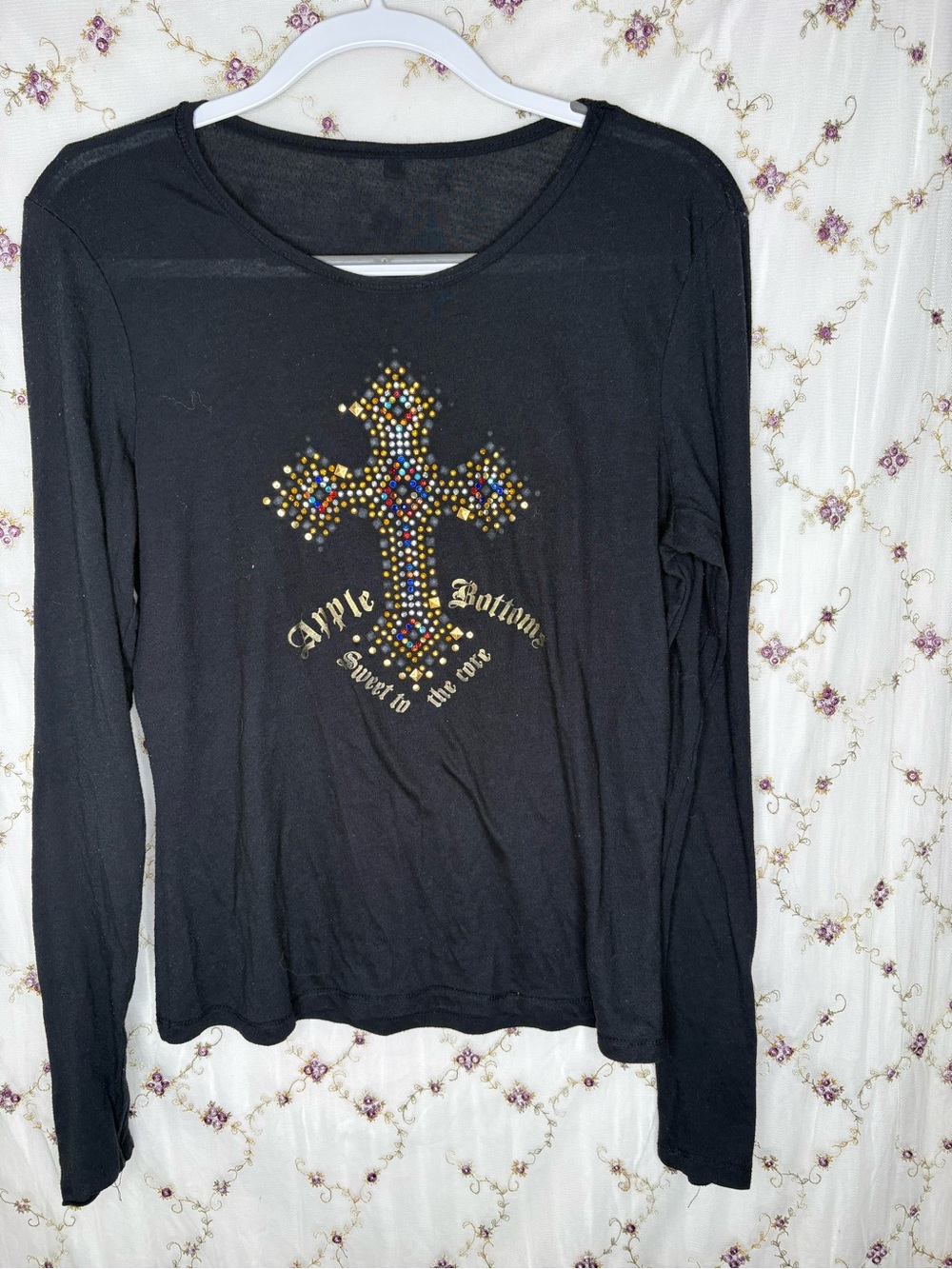 Apple Bottoms Black Long Sleeve Rhinestone Cross Tee
